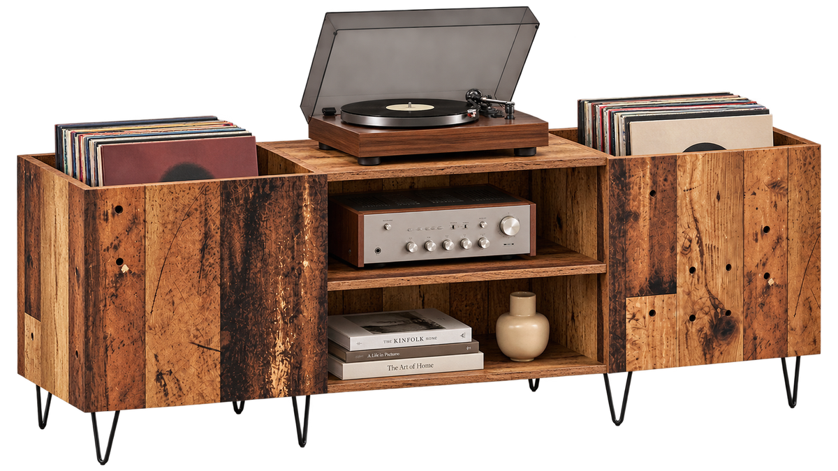 Console Sonolya Sillon 121 avec rangements vinyles remplis