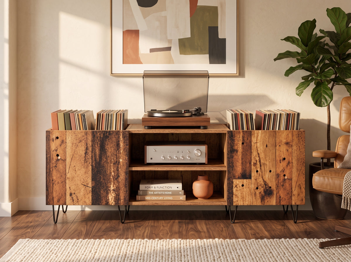 Console Sonolya Sillon 121 en situation avec platine et vinyles