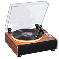 Platine vinyle Bluetooth Sillage à finition bois avec quatre haut-parleurs et éclairage de plateau, vue 1
