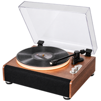 Platine vinyle Bluetooth Sillage à finition bois avec quatre haut-parleurs et éclairage de plateau, vue 2