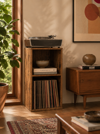 Meuble platine vinyle Sillon 38 dans un coin d'écoute