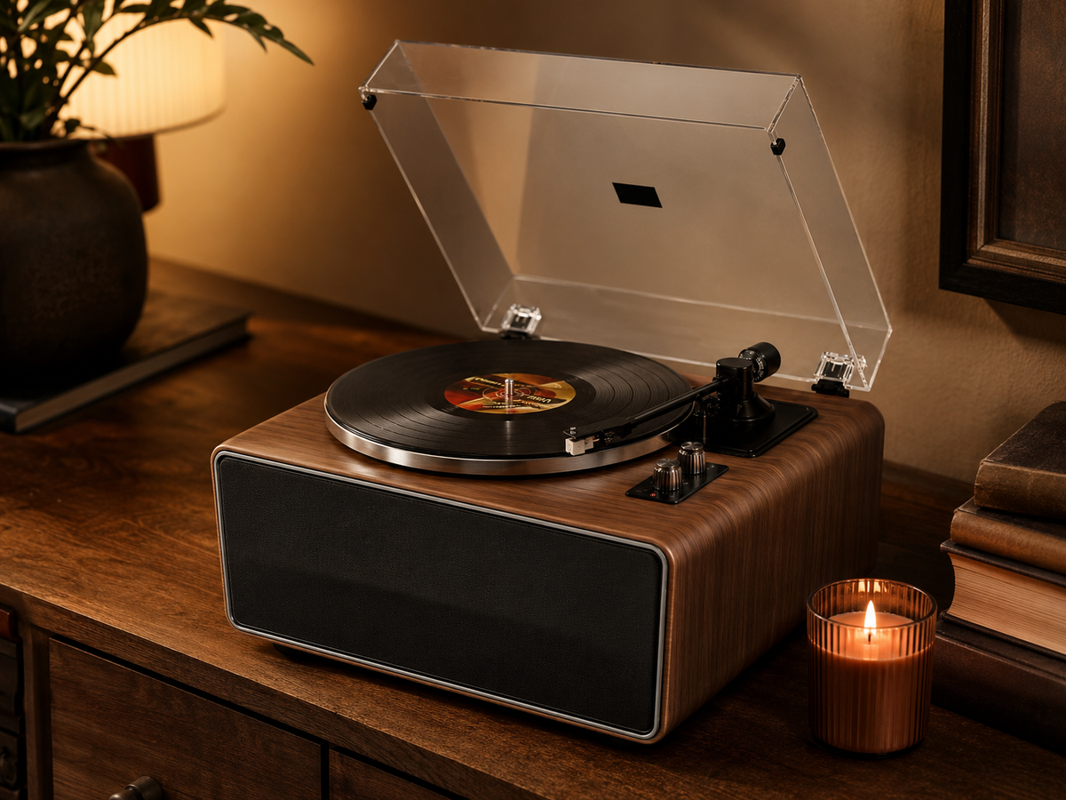Platine vinyle Studio installée dans un coin d’écoute